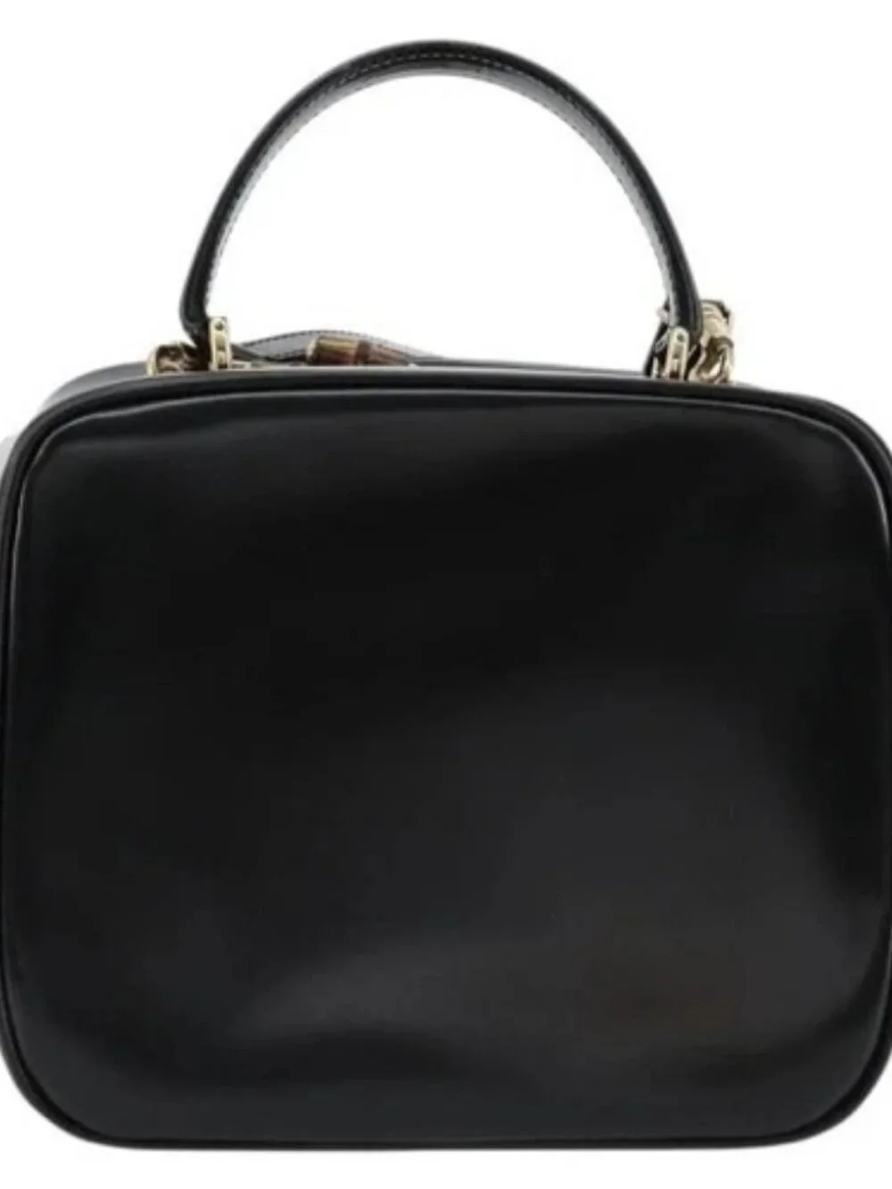 GUCCI Bamboo Vanity Hand Bag Patent 2way Black Gold 000 270 0323 Auth 180050
